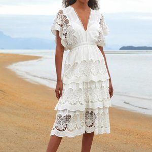 NEW | FARM Rio Off White Richelieu Midi Dress
